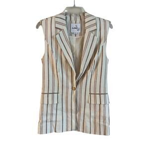 Sam Edelman Women’s Frankie Sleeveless Blazer Striped Linen Blend Small White